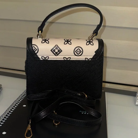 Aldo Black & Pink Dog Motif Top-Handle Satchel with Pom - Picture 5 of 10